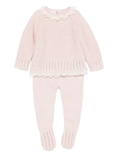 Paz Rodriguez Lace-trimmed Knitted Babygrow In Pink
