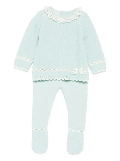 Paz Rodriguez Babies' Lace-trimmed Knitted Top And Trousers Set In Blue