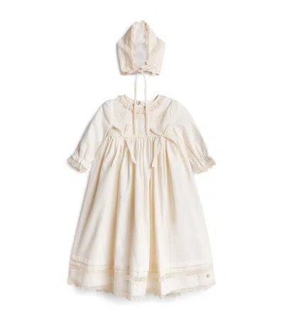 Paz Rodriguez Kids'  Lace-trim Dress And Bonnet Set In Neutral