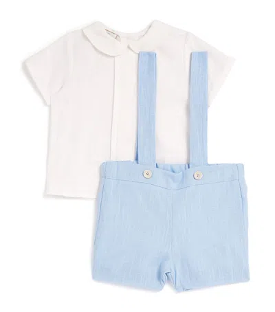 Paz Rodriguez Kids' Linen Ceremonia Shirt And Shorts Set In White