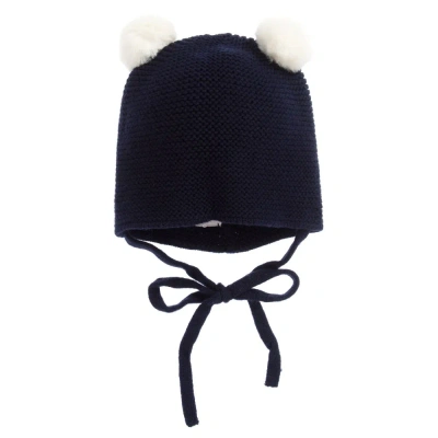 Paz Rodriguez Babies' Navy Blue Wool Pom-pom Hat