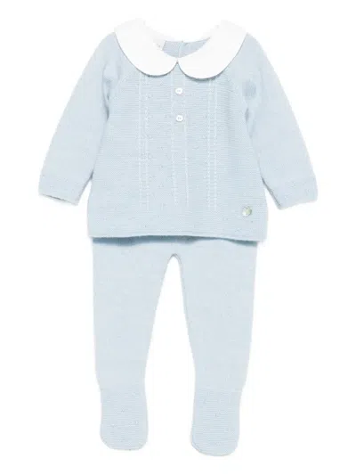 Paz Rodriguez Babies' Peter Pan-collar Knitted Top And Trousers Set In Blue