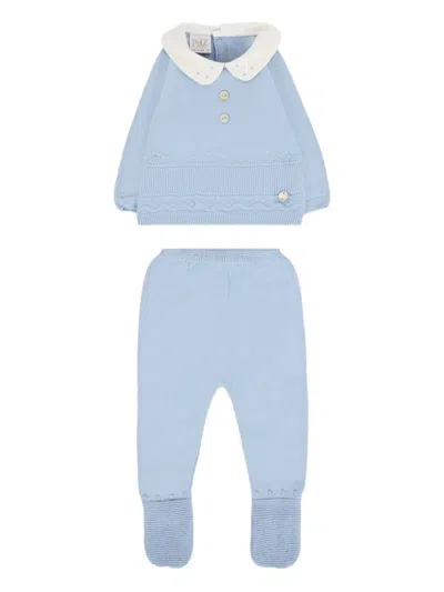 Paz Rodriguez Babies' Peter Pan-collar Knitted Pajama In Blue