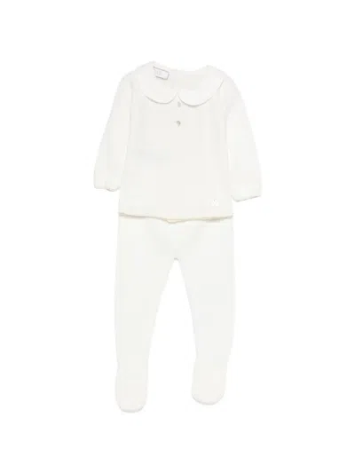 Paz Rodriguez Babies' Peter-pan Collar Trousers Set In White
