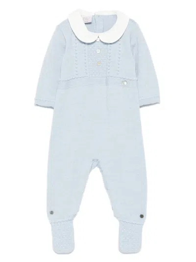 Paz Rodriguez Babies' Peter Pan-collar Wool Pajamas In Blue