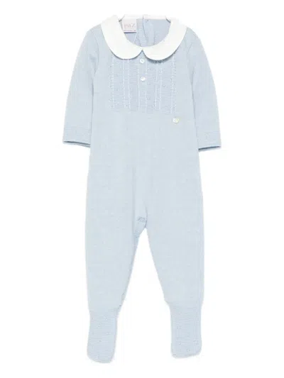 Paz Rodriguez Babies' Peter-pan Collar Wool Romper In Blue