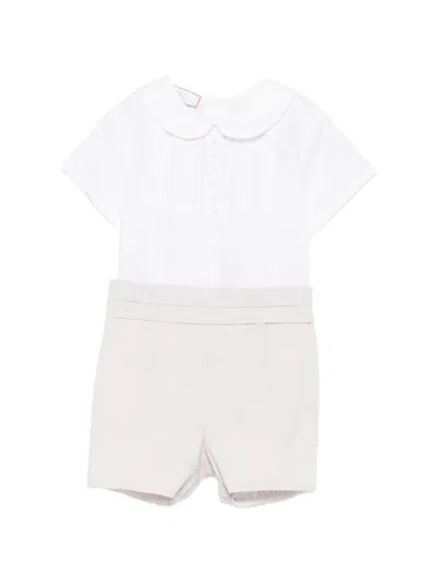 Paz Rodriguez Babies' Peter-pan-collar Shorts Set In White