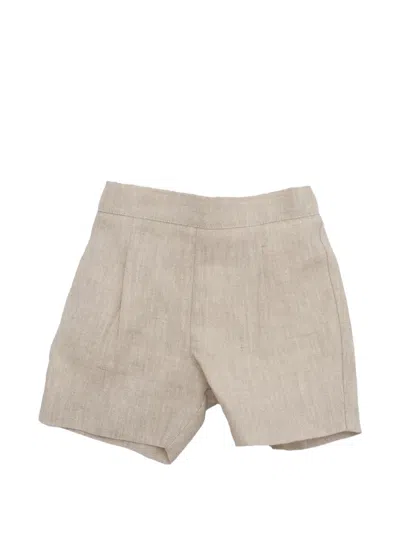 Paz Rodriguez Babies' Pleated Linen Shorts In Neutral