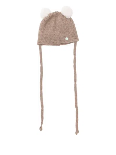Paz Rodriguez Babies' Pom-pom Knitted Hat In Brown