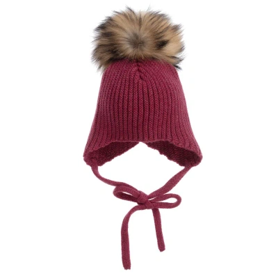 Paz Rodriguez Babies' Red Wool Pom-pom Hat