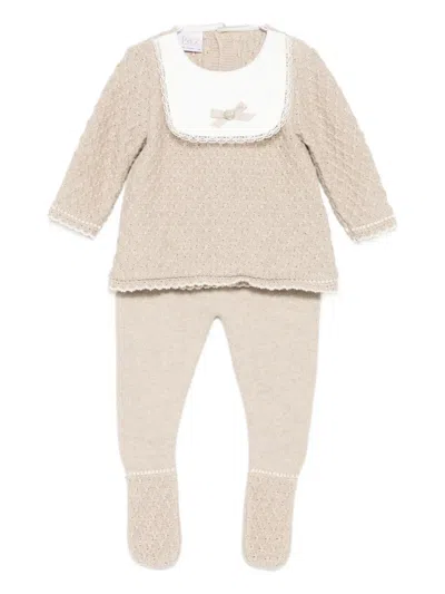 Paz Rodriguez Babies' Ribbed-knit Sweater And Trousers In Neutral