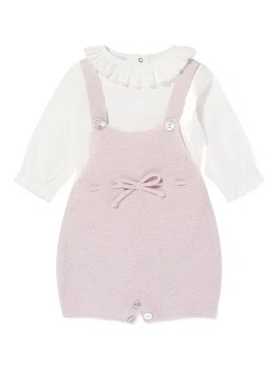 Paz Rodriguez Babies' Ruffled Dungarees Set In Pink
