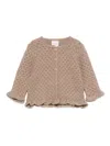 Paz Rodriguez Ruffled-trim Open-knit Cardigan In Brown