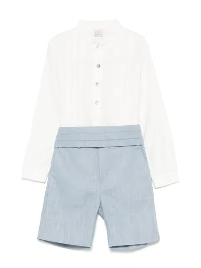 Paz Rodriguez Kids' Slub-texture Shorts Set In White