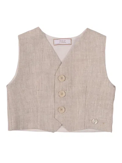 Paz Rodriguez Kids'  Woven Infant Boy Waistcoat "ceremonia V27" In Sand