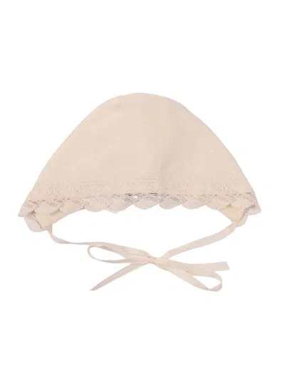 Paz Rodriguez Woven Newborn Bonnet "esencial" In Sand