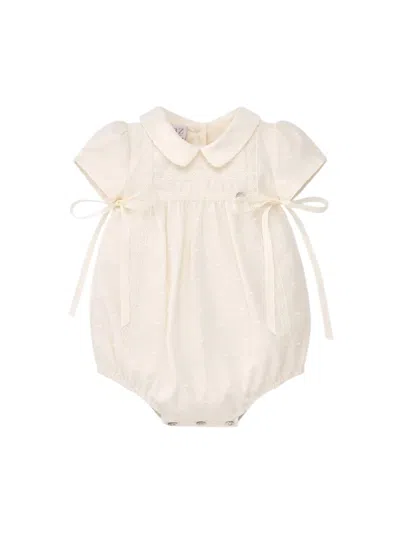 Paz Rodriguez Woven Newborn Romper "esencial" In Neutral