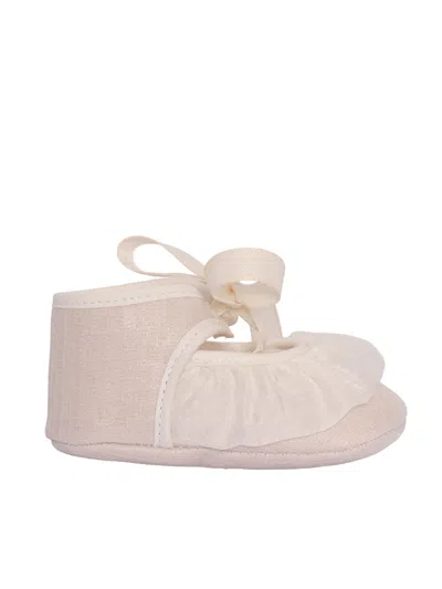 Paz Rodriguez Woven Newborn Shoes "esencial" In Sand