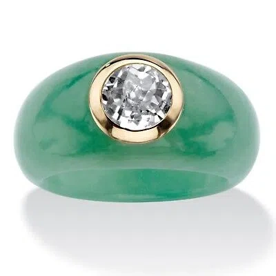 Pre-owned Pb Womens 14k Gold Green Jade And White Topaz Ring Size 6 7 8 9