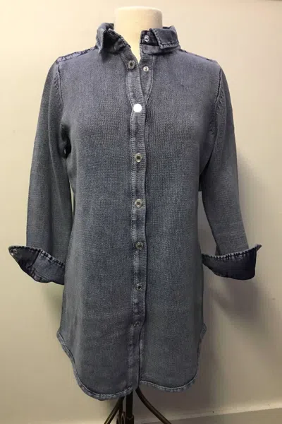 Pbj Blues Women's Denim & Knit Tunic Cardigan Sweater In Indigo In Multi
