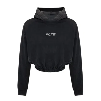 Pcfg Black / Grey Women Acid Washed Crop Hoodie - Black In Black/grey