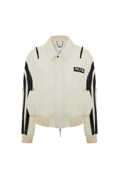 Pcfg Boomerang Biker Leather Jacket In White