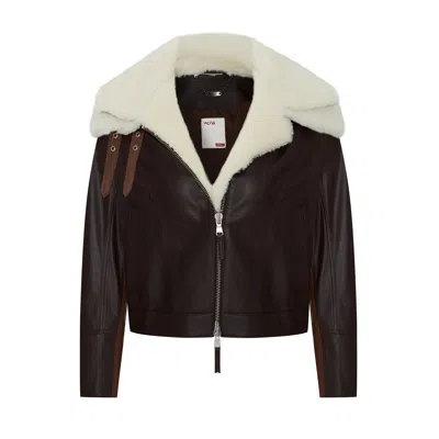 Pcfg Brown Double Collar Leather Jacket - Women