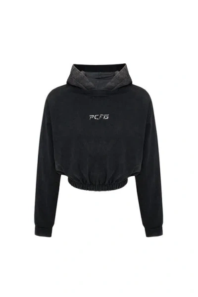 Pcfg Cotton Acid Washed Crop Hoodie In Black