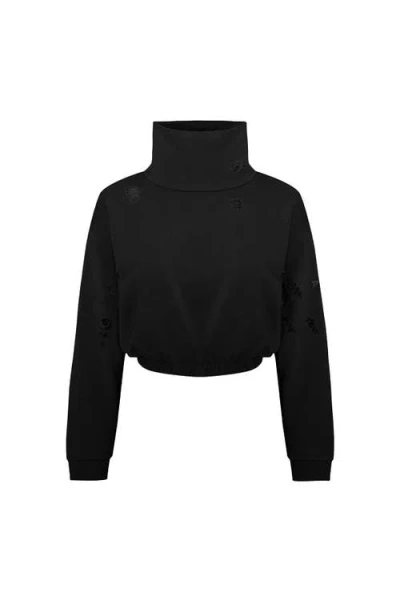 Pcfg Cotton Destroyed High Neck Sweat In Black