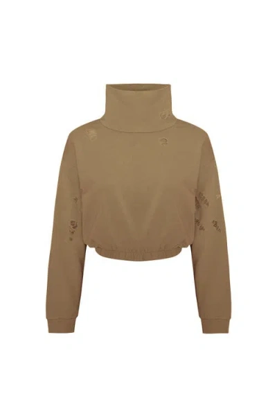 Pcfg Cotton Destroyed High Neck Sweat In Brown
