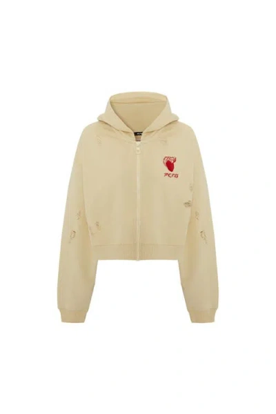 Pcfg Cotton Destroyed Zip Up Hoodie In Neutral