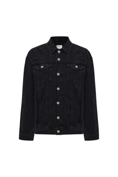 Pcfg Cotton Distressed Men Denim Jacket In Black