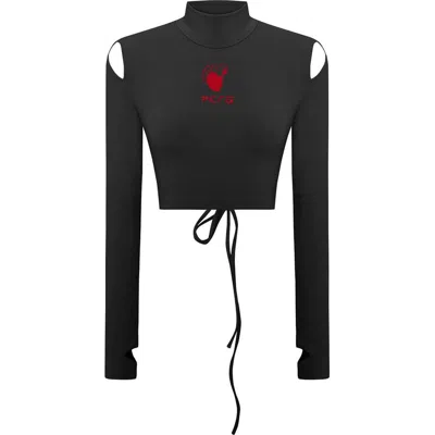 Pcfg Cotton Long Sleeve Crop Top In Black