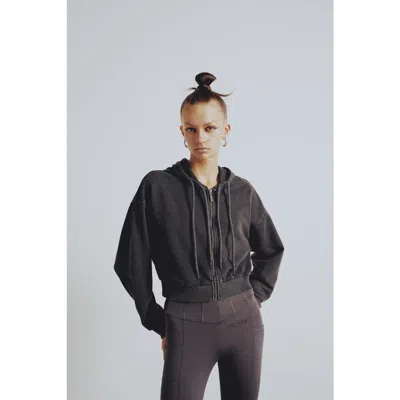 Pcfg Women's Grey Your Itch Acid Wash Zipped Hoody In Black