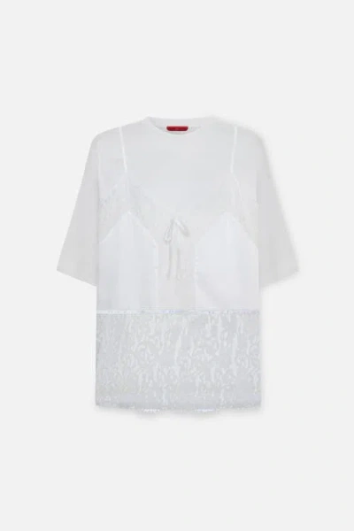 Pcfg Daydreamers Mini T Shirt Dress With Lace And Satin Details In White