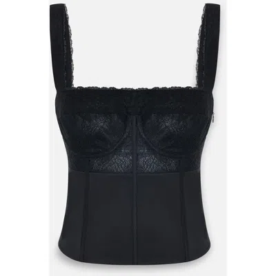 Pcfg Daydreamers Satin Corset With Lace Detail In Black