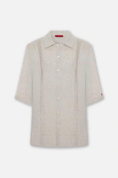 Pcfg Daydreamers Short Sleeve Linen Shirt With Stitch Detail In Gray