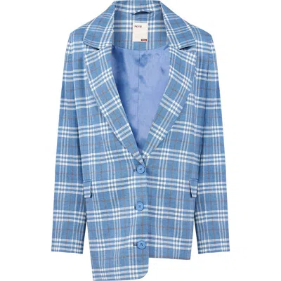 Pcfg Linen Blend Free Heaven Multicolor Checked Blazer In Blue
