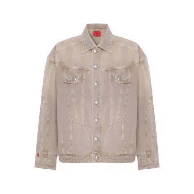 Pcfg Men's Neutrals Pure Cotton Faded Denim Jacket - Moon Rock