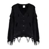 Pcfg Men's Your Itch Ripped Knit Cardigan - Jet Black In Black