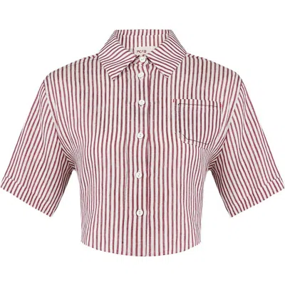 Pcfg Pure Linen Free Heaven Red Striped Crop Shirt In Burgundy