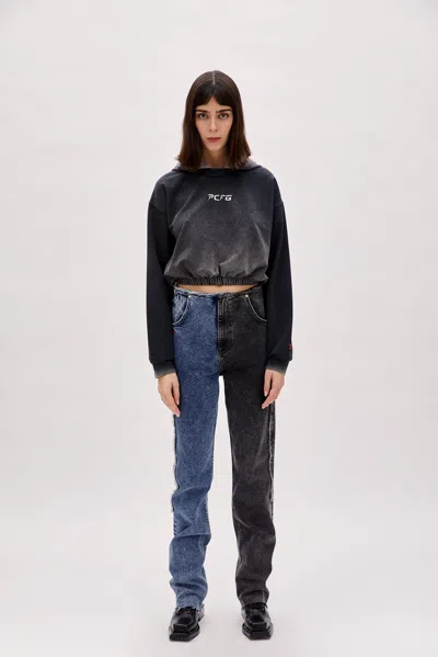 Pcfg Store Cotton Acid Washed Crop Hoodie - Black