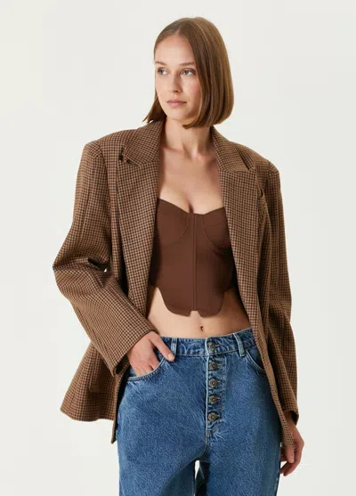 Pcfg Store Cotton Big Shoulder Blazer Jacket In Brown
