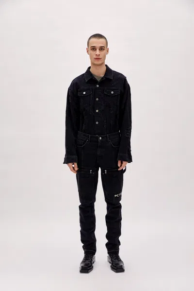 Pcfg Store Cotton Cargo Denim Pant With Zip In Black
