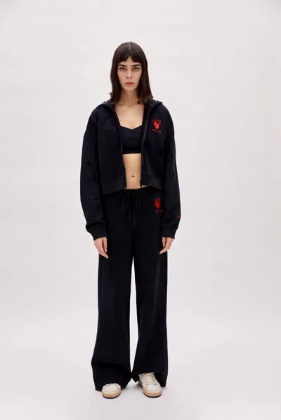 Pcfg Store Cotton Destroyed Zip Up Hoodie - Black