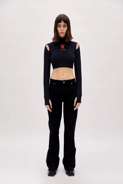 Pcfg Store Cotton Long Sleeve Crop Top - Black