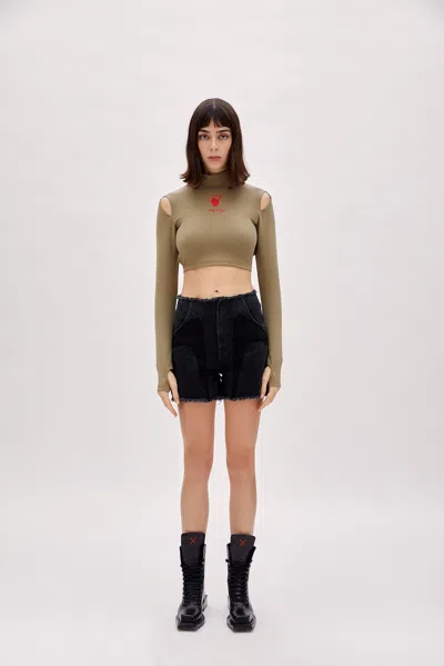 Pcfg Store Cotton Long Sleeve Crop Top - Covert Green