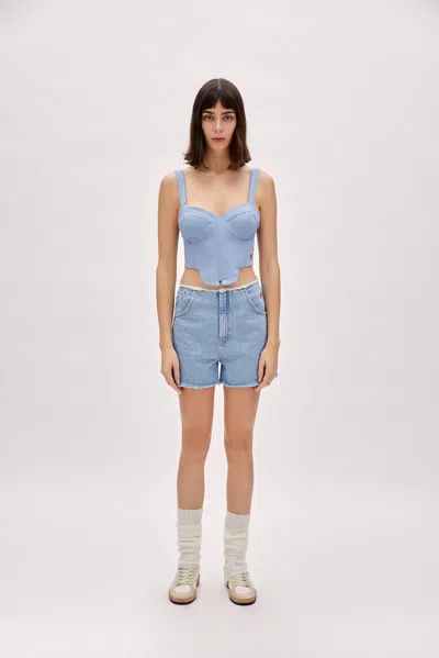 Pcfg Store Cotton Woven Corset Top In Blue