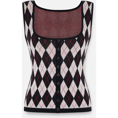 Pcfg Store Daydreamers Argyle Sleeveless Knit Top In Black