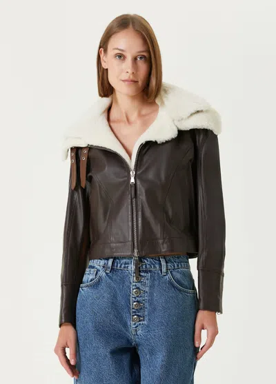 Pcfg Store Double Collar Leather Jacket - Brown